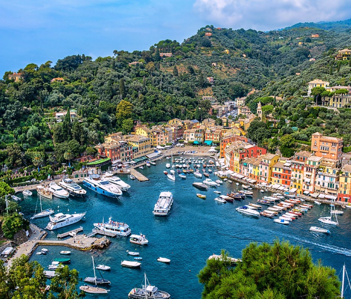 Aerial view of Portofino on the Ligurian coast.