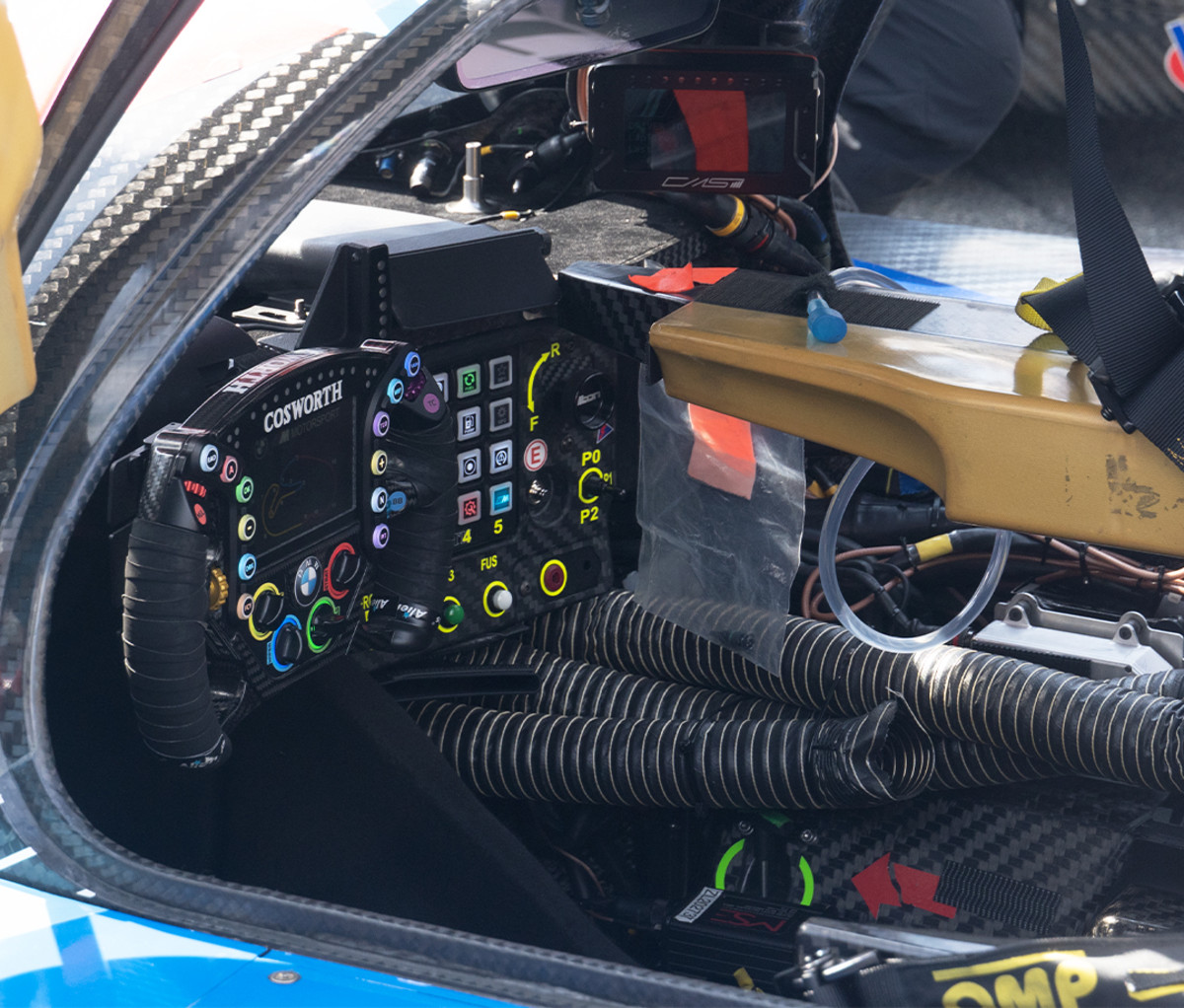 Complicated controls in the cockpit of a 24 Hours of Daytona racecar.