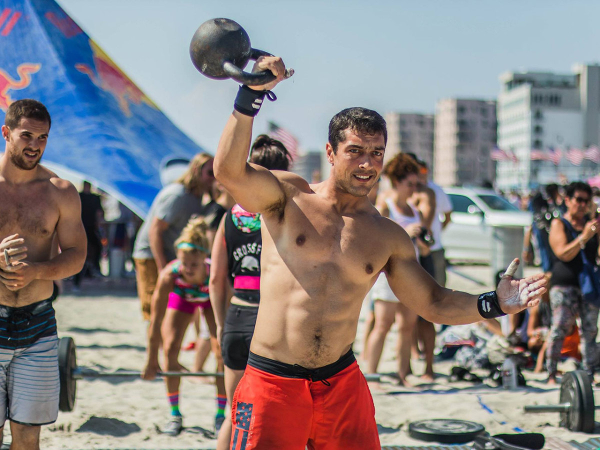 CrossFit Brett Ferguson of team Tropic Thunder Thighs competes at Flex on the Beach in Long Beach, New York.