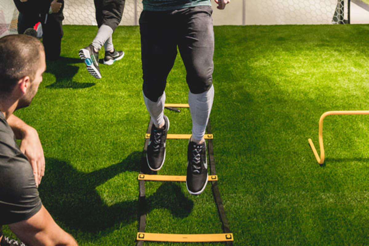 The Men's Fitness team tests the HyperAdapts with an agility ladder drill. Photo courtesy of Nike. The Men's Fitness team tests the HyperAdapts with an agility ladder drill. Photo courtesy of Nike.