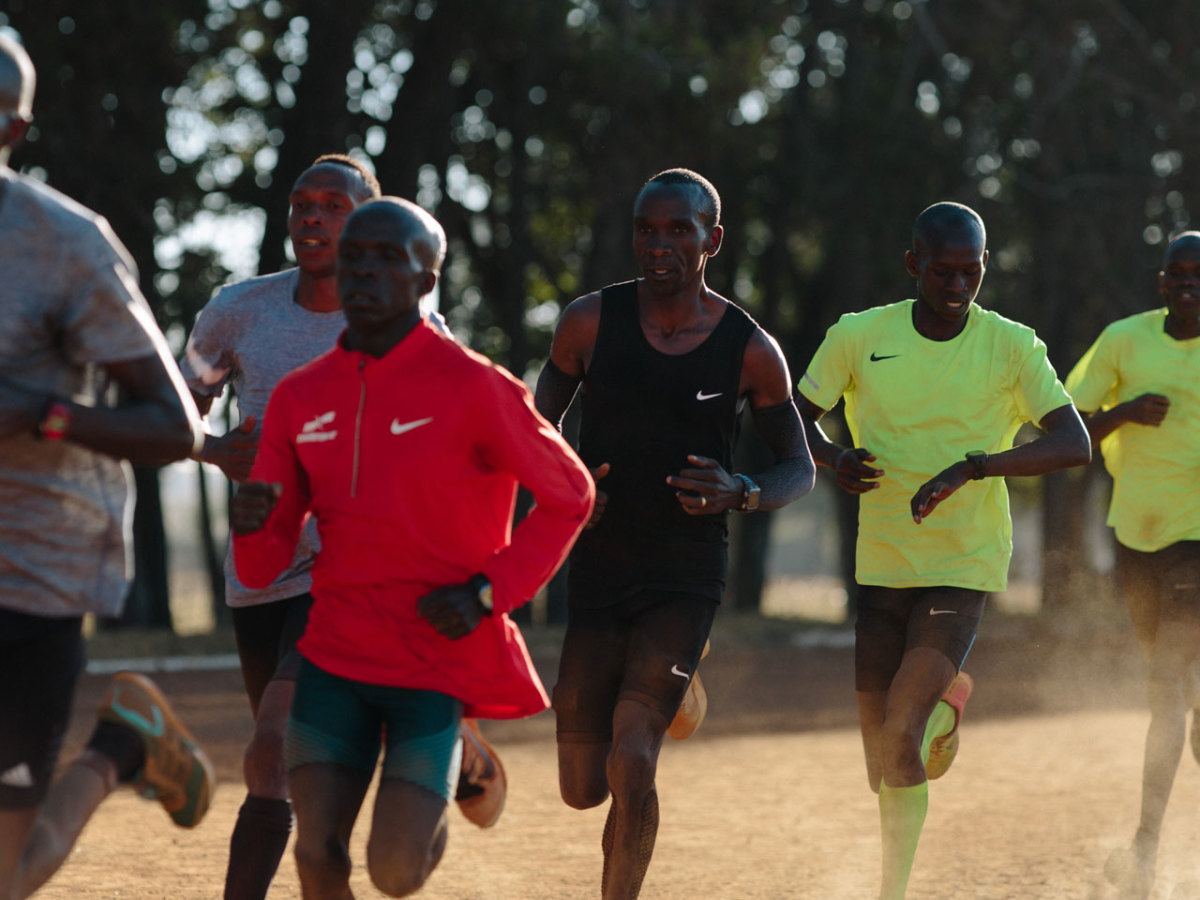 Nike marathoner Eliud Kipchoge training 