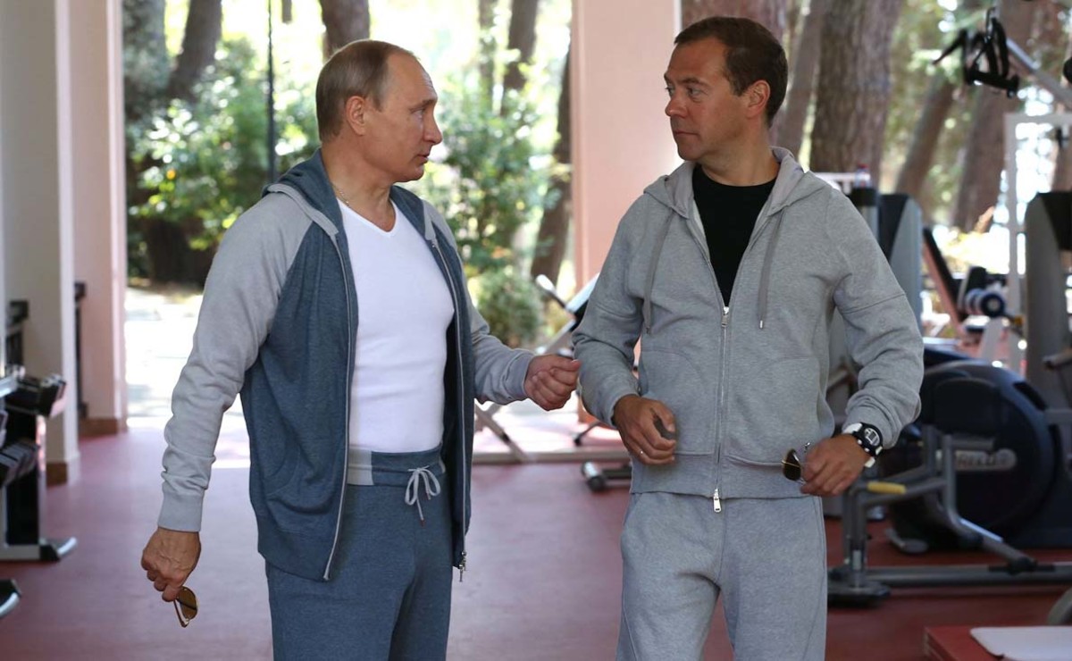 Vladimir Putin and Dmitry Medvedev work out in Sochi, Russia.