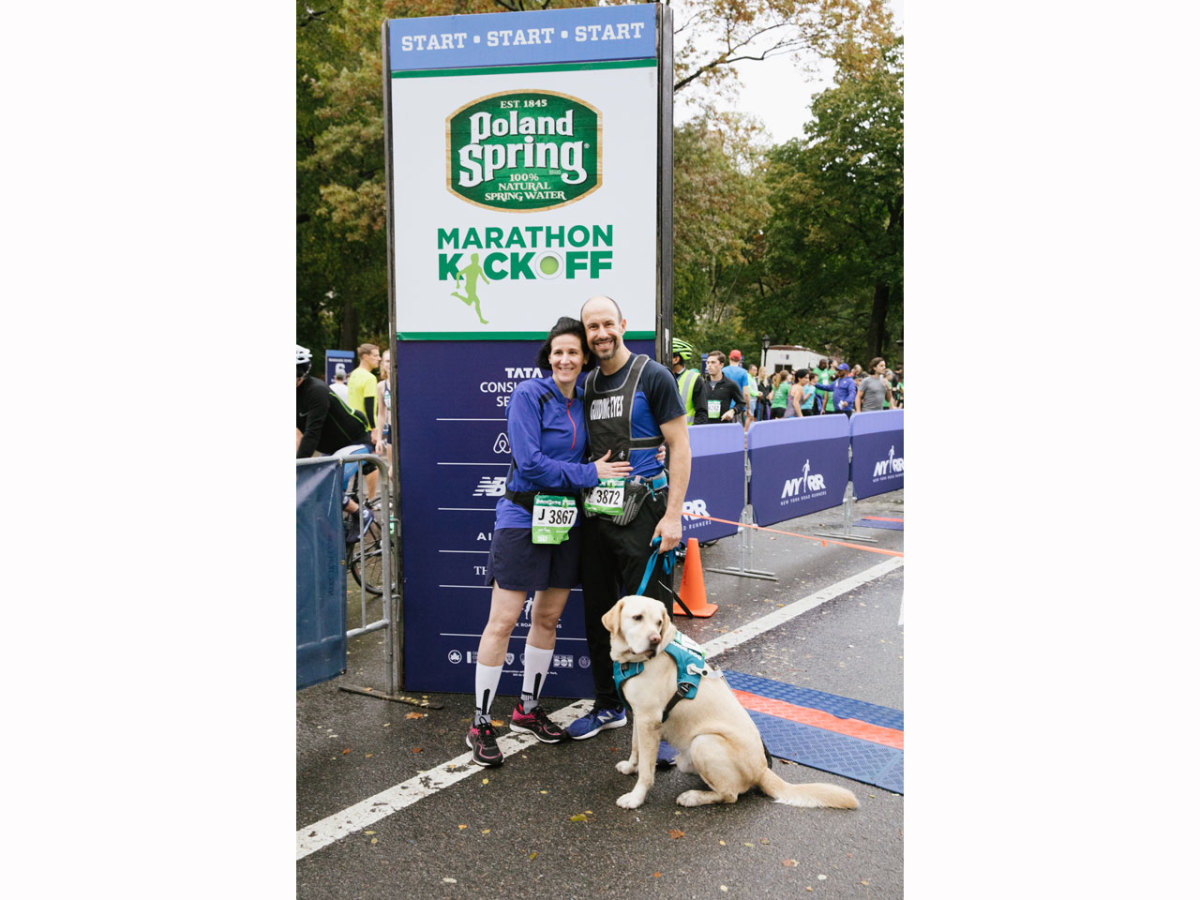 Thomas Panek running with guide dog Gus and wife Melissa Thomas Panek running with guide dog Gus and wife Melissa