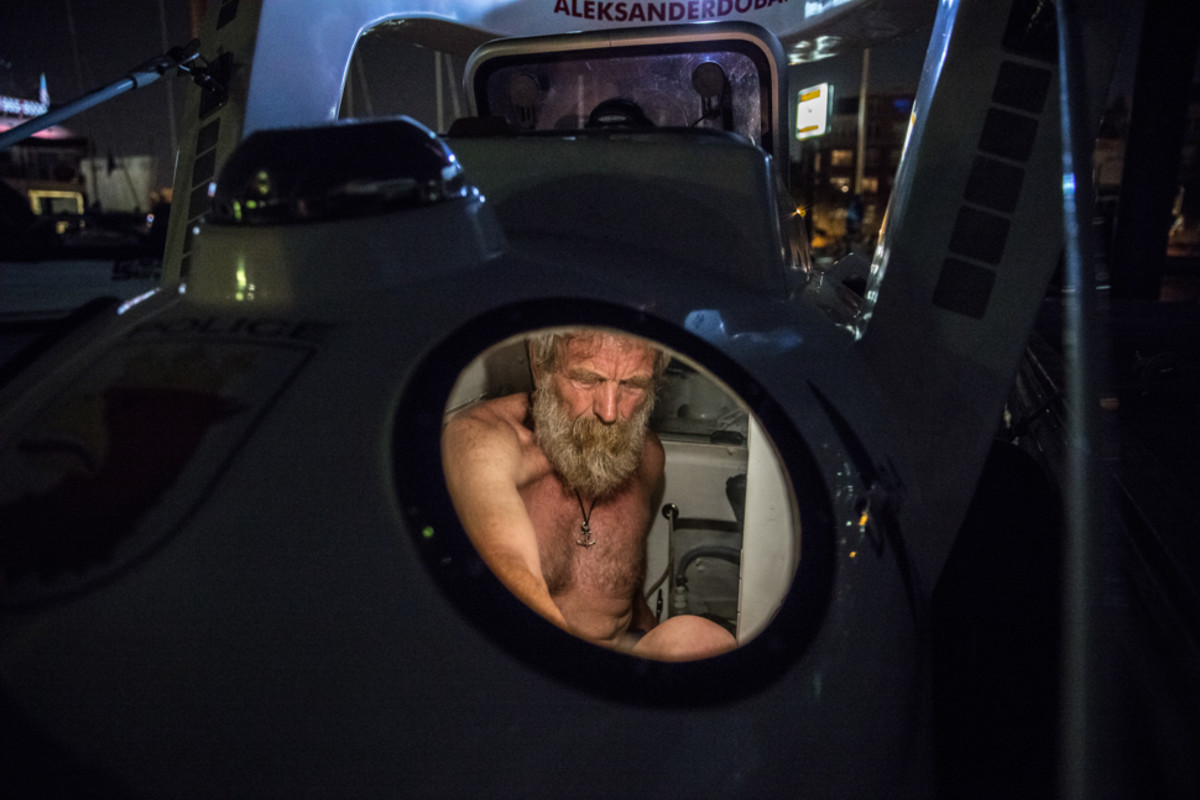 Staging his fully loaded kayak in the Libery Yacht Club marina, Aleksander 'Olek' Doba spent his final night in a hotel with his wife before his departure the next day, New Jersey. Saturday May 28, 2016. Photo/David Jackson